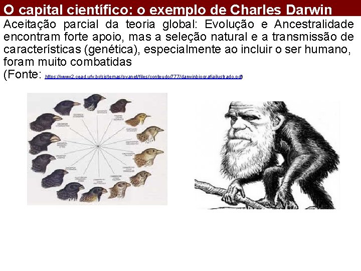 O capital científico: o exemplo de Charles Darwin Aceitação parcial da teoria global: Evolução