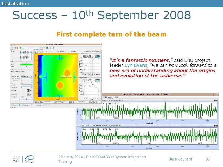 Installation Success – 10 th September 2008 First complete turn of the beam “It’s