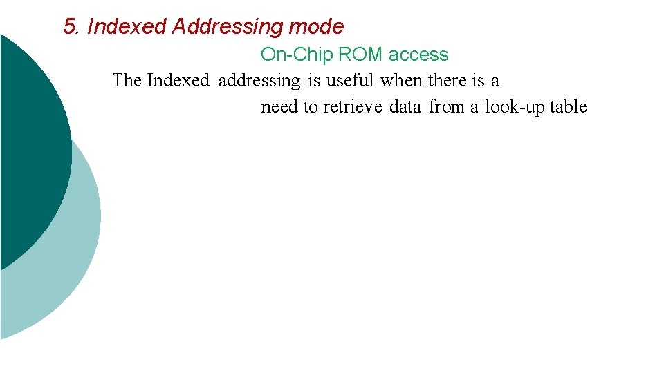 5. Indexed Addressing mode On-Chip ROM access The Indexed addressing is useful when there