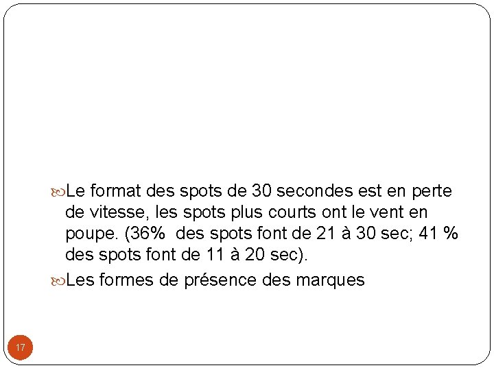  Le format des spots de 30 secondes est en perte de vitesse, les