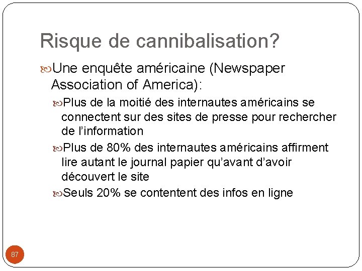 Risque de cannibalisation? Une enquête américaine (Newspaper Association of America): Plus de la moitié