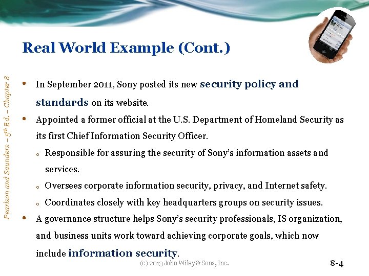 Pearlson and Saunders – 5 th Ed. – Chapter 8 Real World Example (Cont.