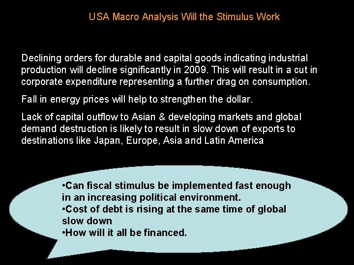 USA Macro Analysis Will the Stimulus Work Declining orders for durable and capital goods