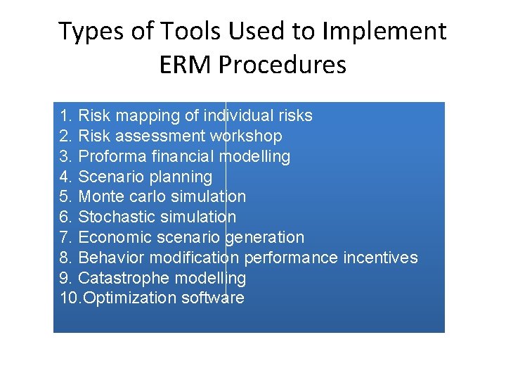 Types of Tools Used to Implement ERM Procedures 1. Risk mapping of individual risks