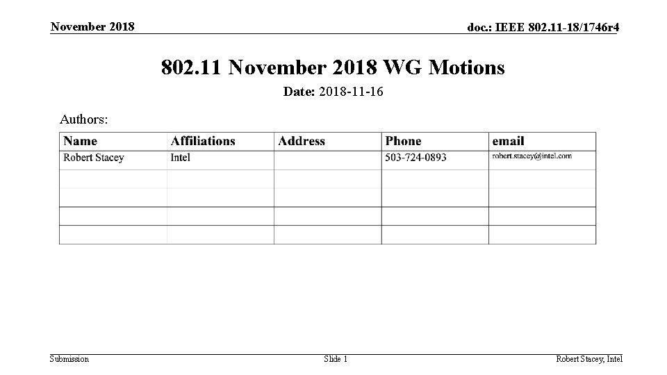 November 2018 doc. : IEEE 802. 11 -18/1746 r 4 802. 11 November 2018