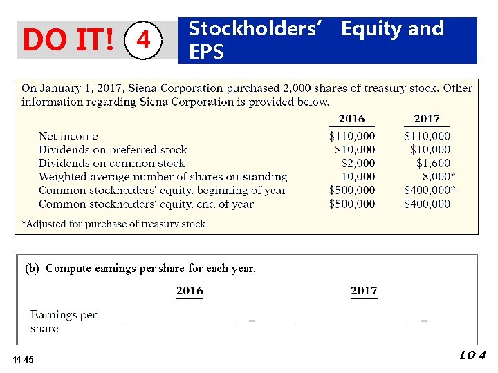 DO IT! 4 Stockholders’ Equity and EPS (b) Compute earnings per share for each