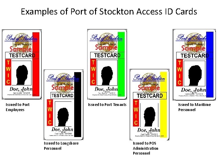 Examples of Port of Stockton Access ID Cards Issued to Port Employees Issued to