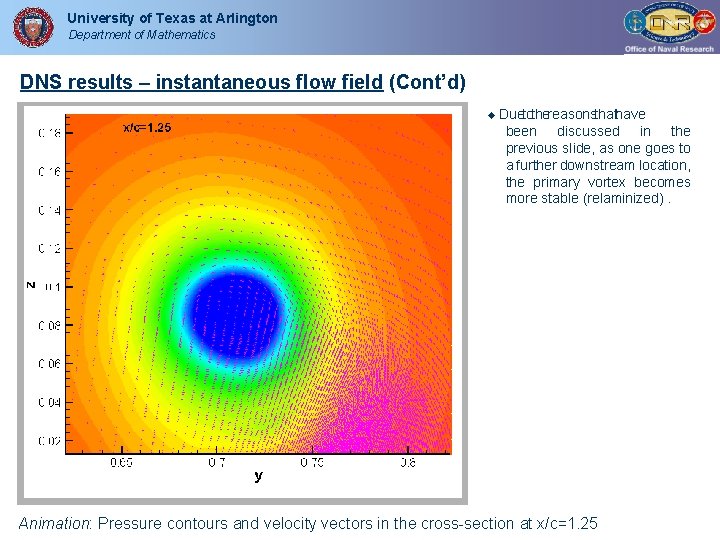 University of Texas at Arlington Department of Mathematics DNS results – instantaneous flow field