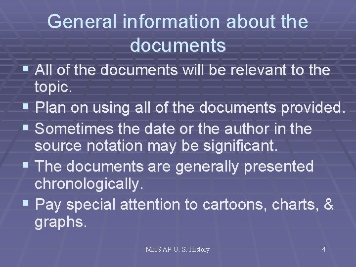 Lesson 3 Using Documents in the DBQ MHS