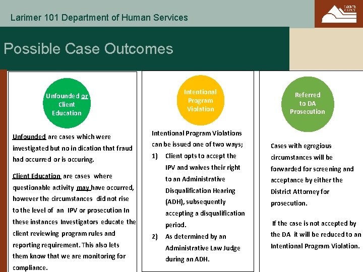 Larimer 101 Department of Human Services Possible Case Outcomes Unfounded or Unfoun Client ded