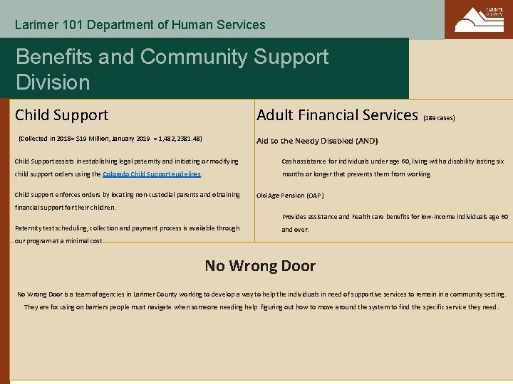 Larimer 101 Department of Human Services Benefits and Community Support Division Child Support Adult