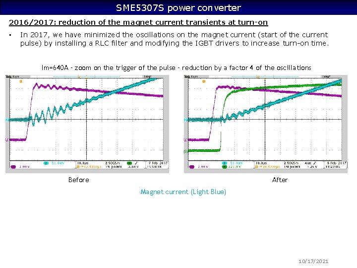 SME 5307 S power converter 2016/2017: reduction of the magnet current transients at turn-on