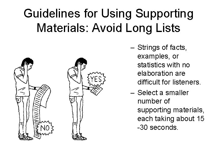 Guidelines for Using Supporting Materials: Avoid Long Lists – Strings of facts, examples, or