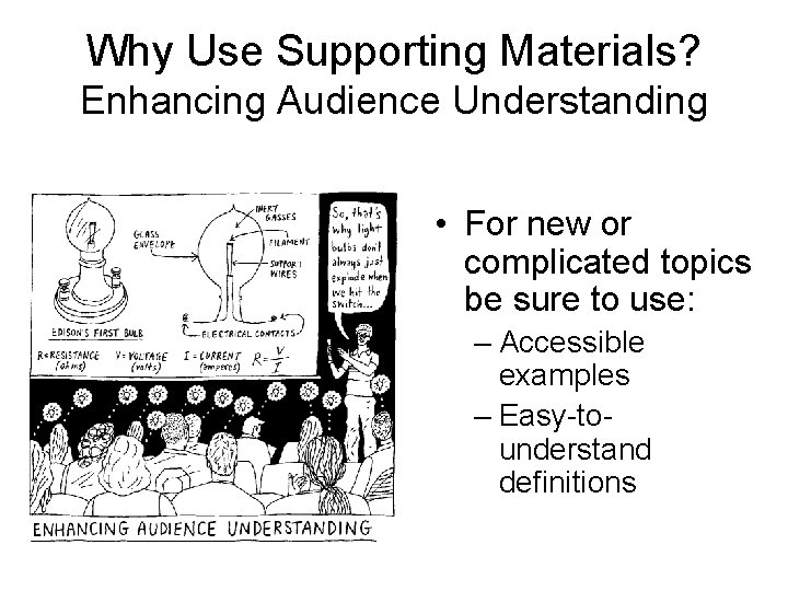 Why Use Supporting Materials? Enhancing Audience Understanding • For new or complicated topics be