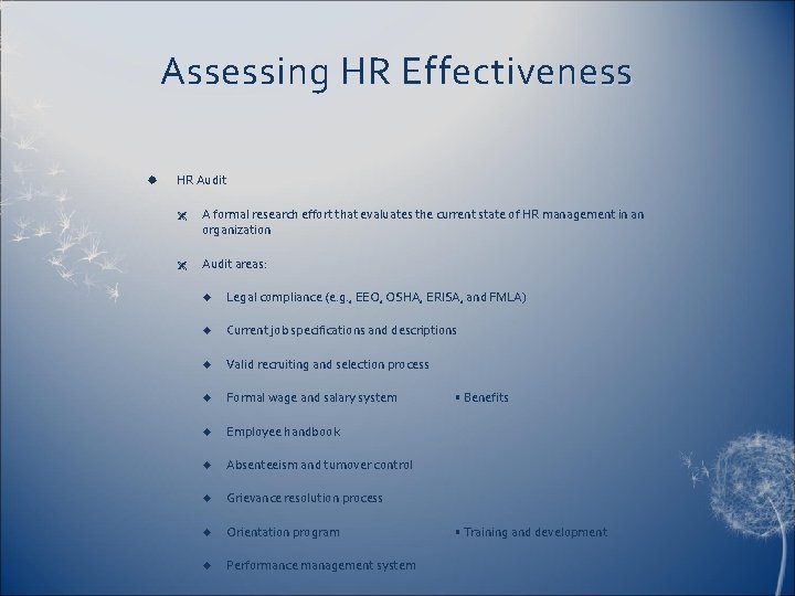 Assessing HR Effectiveness HR Audit Ë Ë A formal research effort that evaluates the