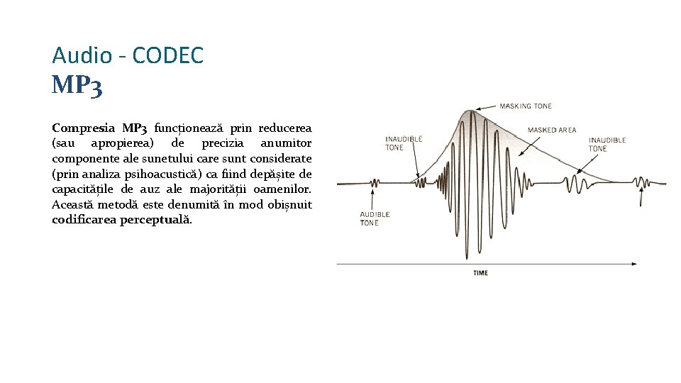 Audio - CODEC MP 3 Compresia MP 3 funcționează prin reducerea (sau apropierea) de