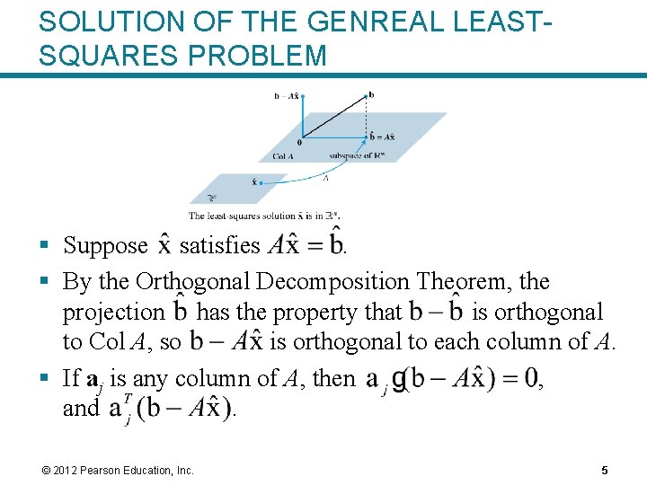 SOLUTION OF THE GENREAL LEASTSQUARES PROBLEM § Suppose satisfies. § By the Orthogonal Decomposition