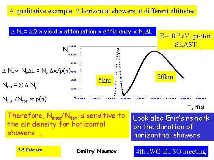 A qualitative example: 2 horizontal showers at different altitudes N = x yield x