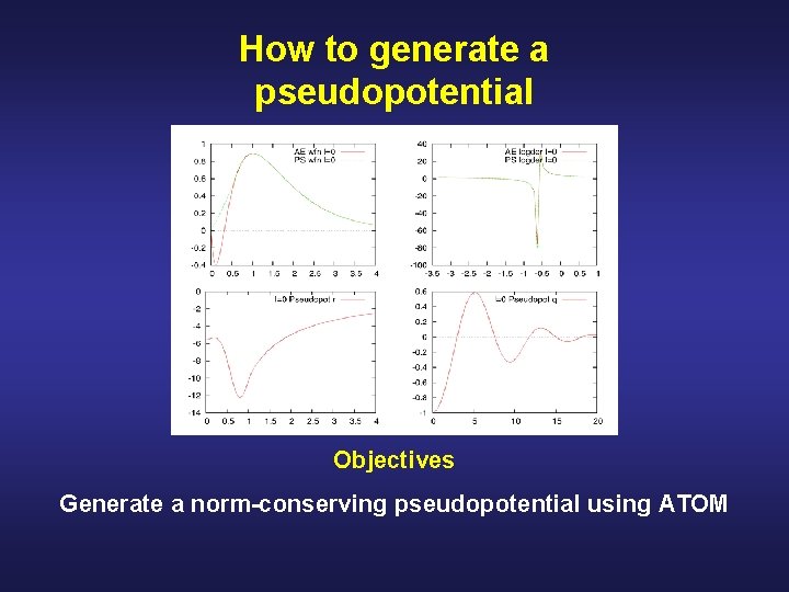 How to generate a pseudopotential Objectives Generate a norm-conserving pseudopotential using ATOM 