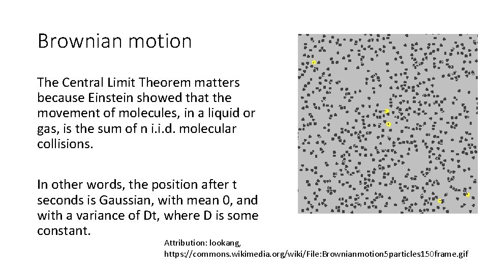 Brownian motion The Central Limit Theorem matters because Einstein showed that the movement of