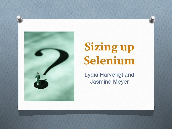 Sizing up Selenium Lydia Harvengt and Jasmine Meyer 