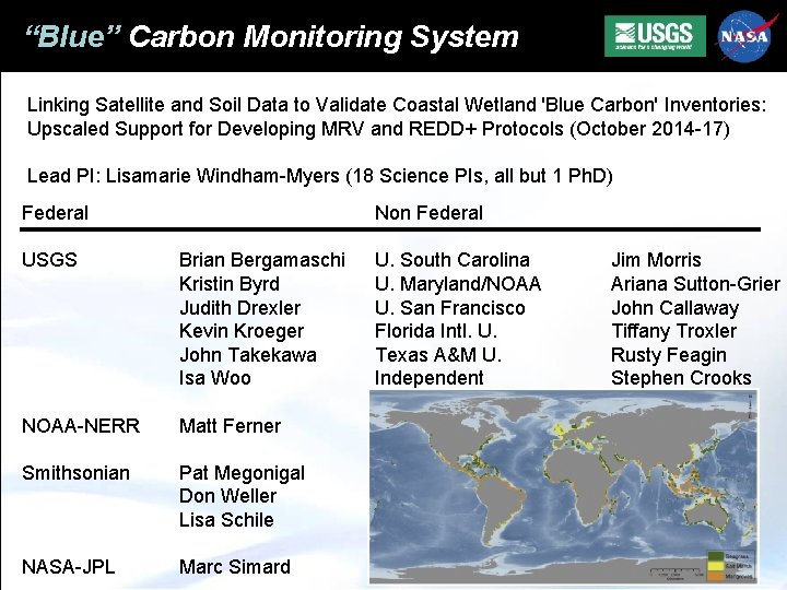 “Blue” Carbon Monitoring System Linking Satellite and Soil Data to Validate Coastal Wetland 'Blue