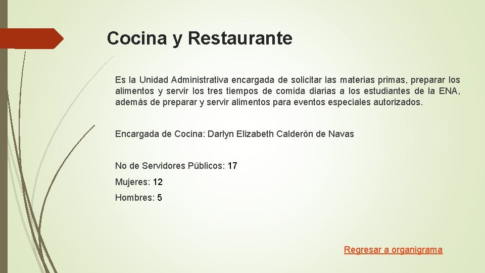 Cocina y Restaurante Es la Unidad Administrativa encargada de solicitar las materias primas, preparar