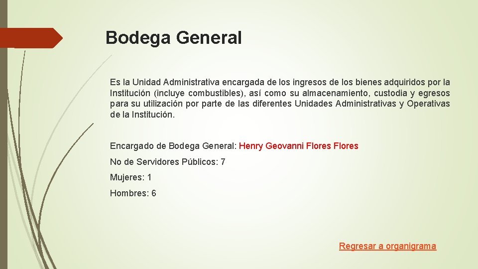 Bodega General Es la Unidad Administrativa encargada de los ingresos de los bienes adquiridos