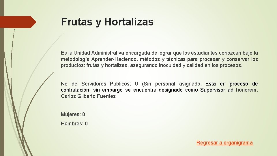 Frutas y Hortalizas Es la Unidad Administrativa encargada de lograr que los estudiantes conozcan