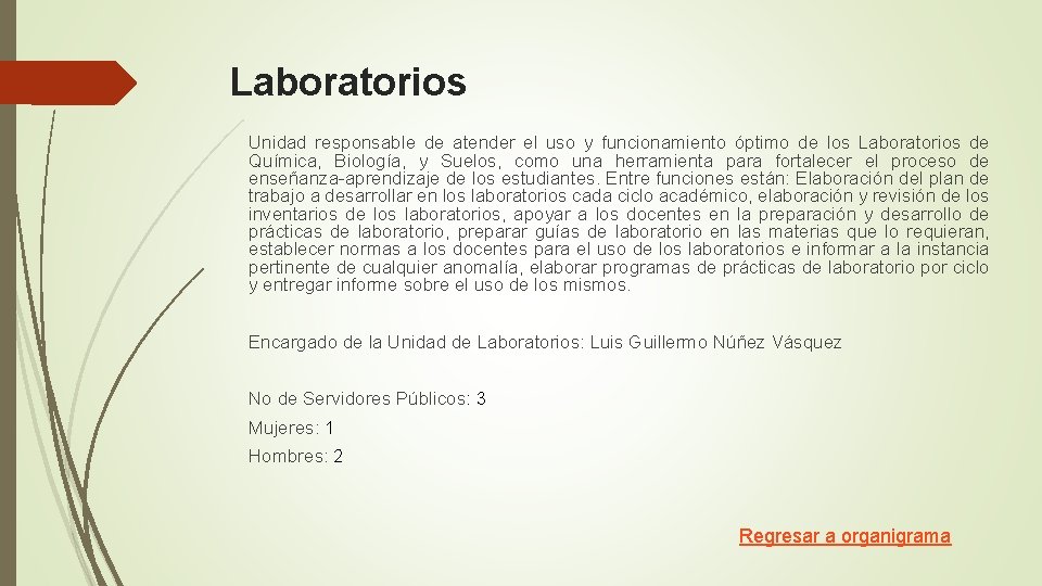 Laboratorios Unidad responsable de atender el uso y funcionamiento óptimo de los Laboratorios de