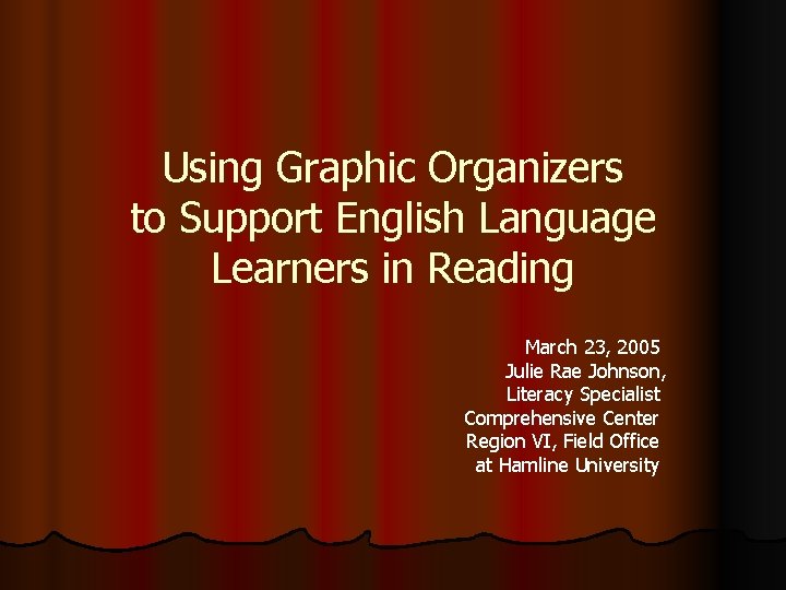 Using Graphic Organizers to Support English Language Learners in Reading March 23, 2005 Julie