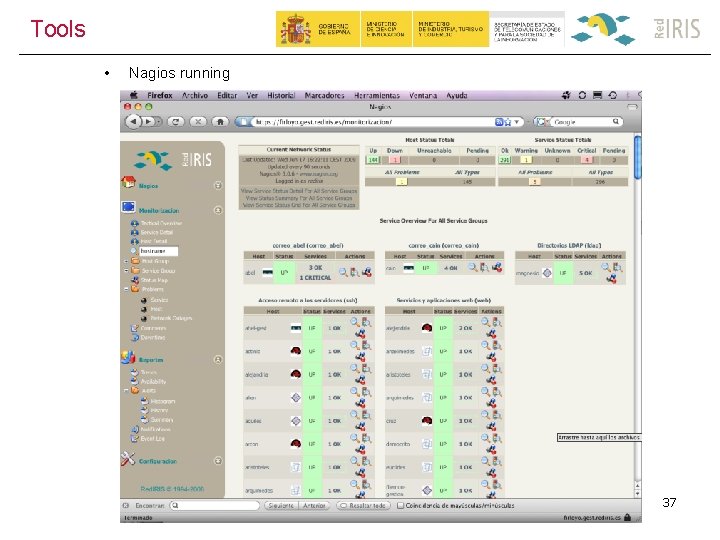 Tools • Nagios running 37 