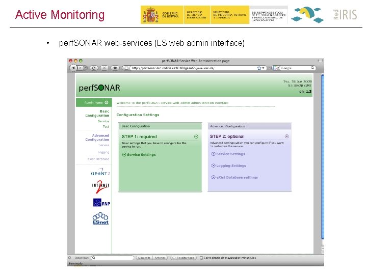 Active Monitoring • perf. SONAR web-services (LS web admin interface) 