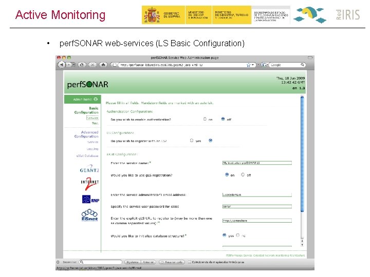 Active Monitoring • perf. SONAR web-services (LS Basic Configuration) 