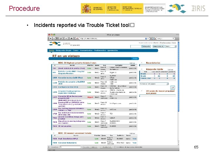 Procedure • Incidents reported via Trouble Ticket tool� 65 