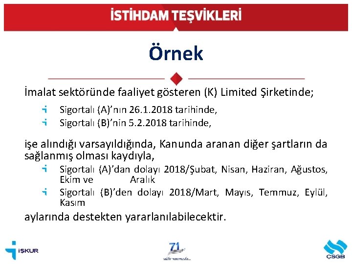 Örnek İmalat sektöründe faaliyet gösteren (K) Limited Şirketinde; Sigortalı (A)’nın 26. 1. 2018 tarihinde,