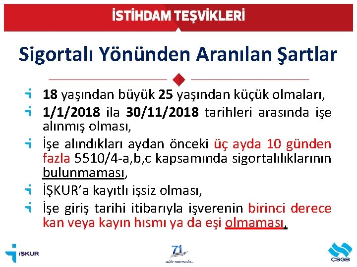 Sigortalı Yönünden Aranılan Şartlar 18 yaşından büyük 25 yaşından küçük olmaları, 1/1/2018 ila 30/11/2018