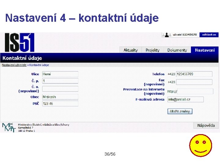 Nastavení 4 – kontaktní údaje 36/56 