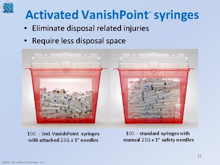 Activated Vanish. Point syringes ® • Eliminate disposal related injuries • Require less disposal