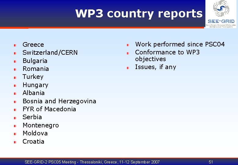 WP 3 country reports Greece Switzerland/CERN Bulgaria Romania Turkey Hungary Albania Bosnia and Herzegovina