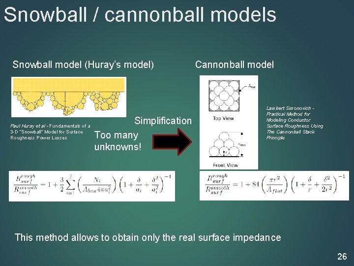 Snowball / cannonball models Snowball model (Huray’s model) Paul Huray et al - Fundamentals