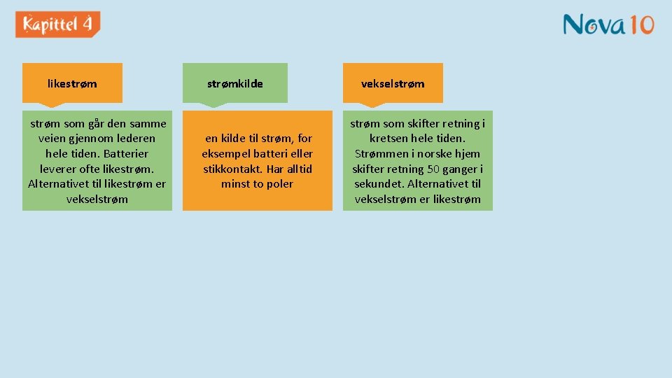 likestrøm som går den samme veien gjennom lederen hele tiden. Batterier leverer ofte likestrøm.