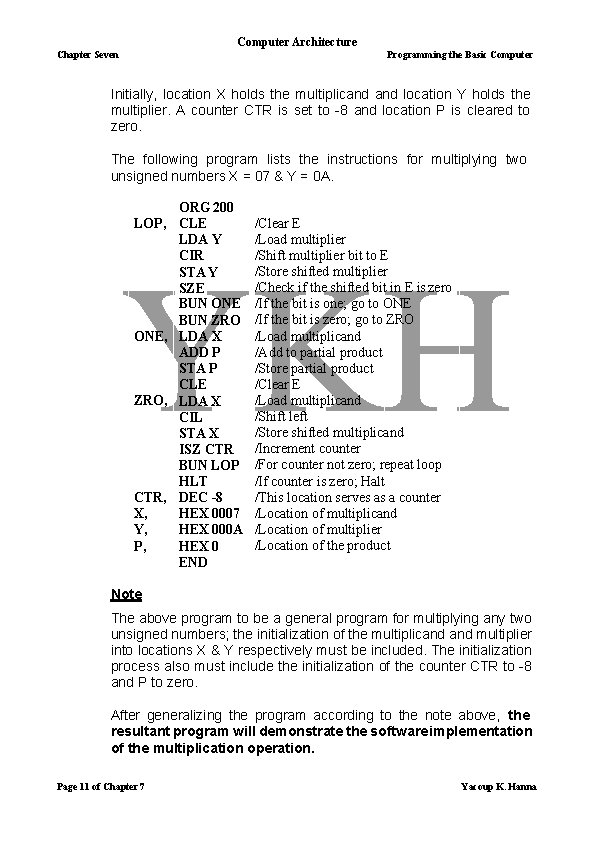 Computer Architecture Chapter Seven Programming the Basic Computer