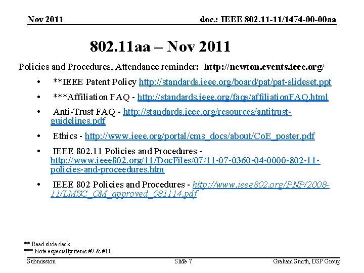 Nov 2011 doc. : IEEE 802. 11 -11/1474 -00 -00 aa 802. 11 aa