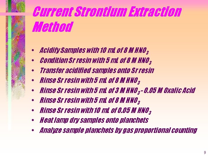 Current Strontium Extraction Method • • • Acidify Samples with 10 m. L of