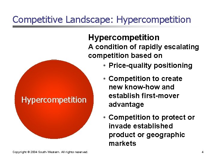 Competitive Landscape: Hypercompetition A condition of rapidly escalating competition based on • Price-quality positioning