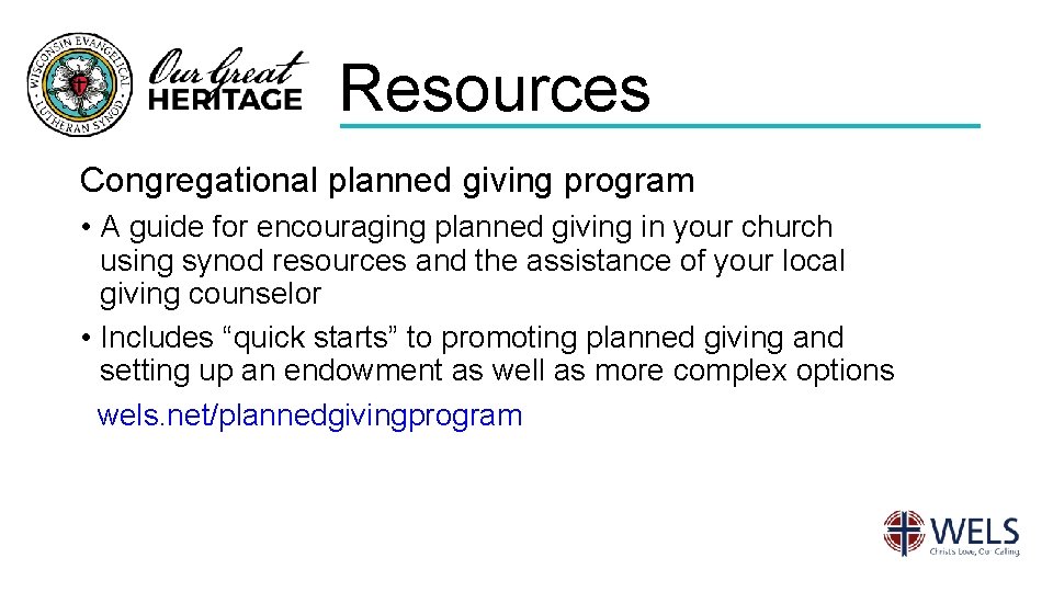 Resources Congregational planned giving program • A guide for encouraging planned giving in your