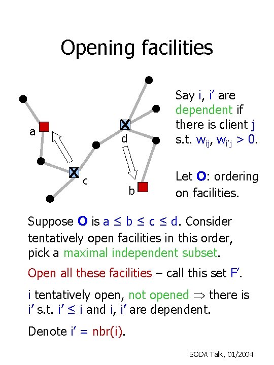 Opening facilities X a d Xc b Say i, i’ are dependent if there