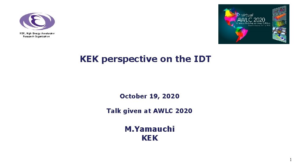 KEK, High Energy Accelerator Research Organization KEK perspective on the IDT October 19, 2020