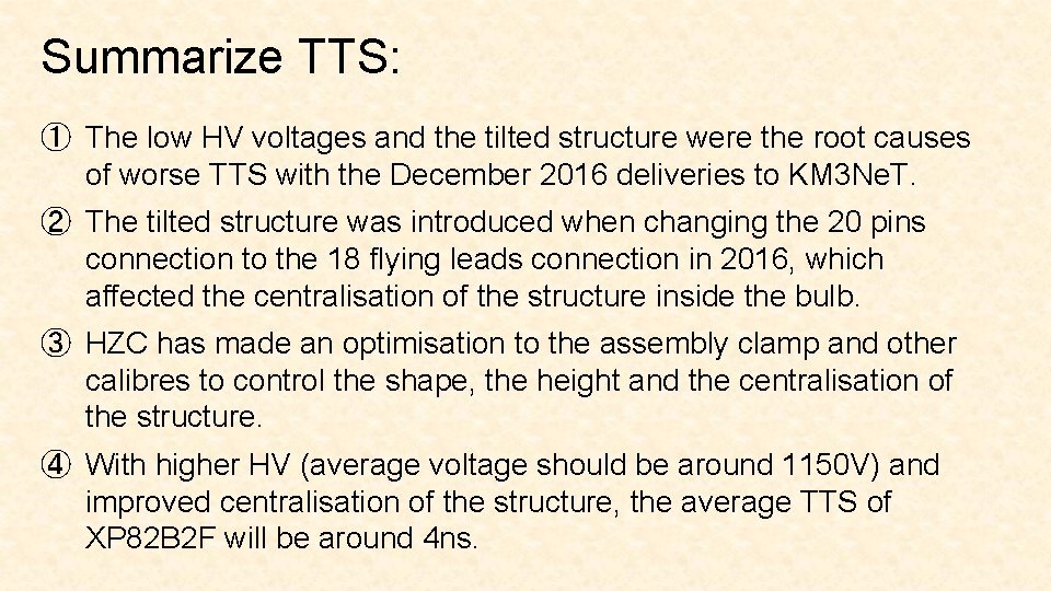 Summarize TTS: ① The low HV voltages and the tilted structure were the root